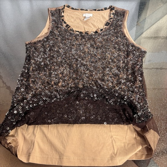 Chicos Top Womens Large 2 Going Out Sequin Glam Evening Embellished Party Date - Picture 5 of 6